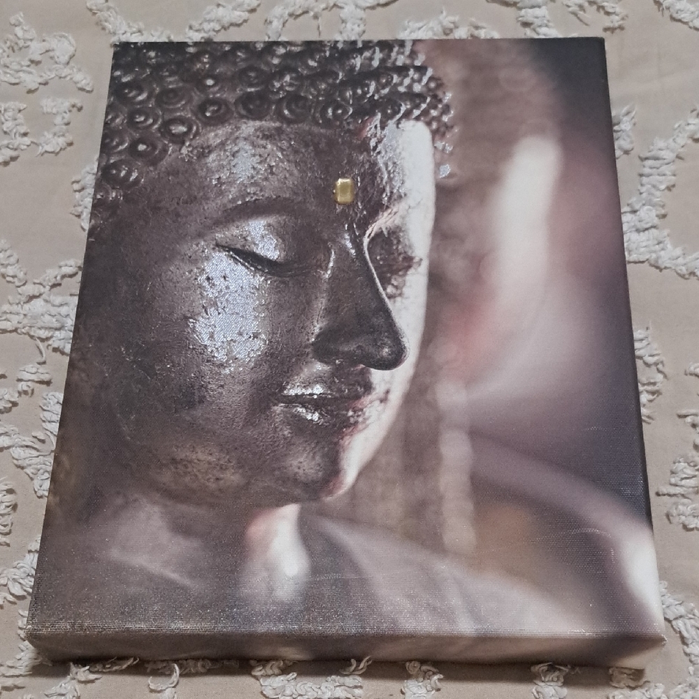 Buddha Canvas Wall Art in Silver and Brown